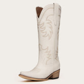 The Elizabeth - Cream Cowgirl Boots with Timeless Elegance Embroidery